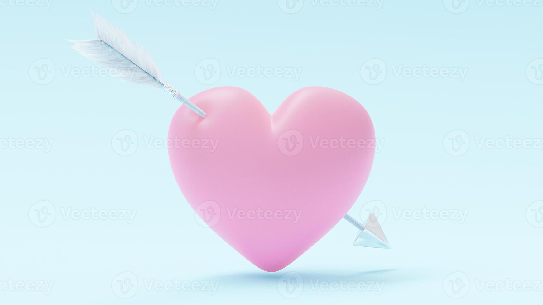 cuore rosa e freccia su sfondo blu. rendering 3d. foto