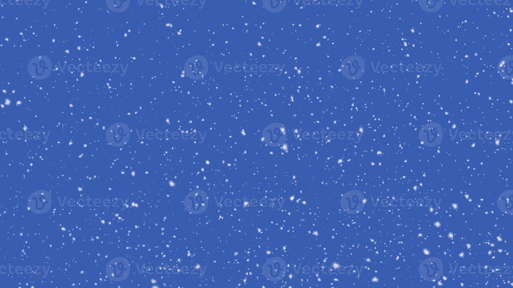 animazione di fiocchi di neve di particelle che cadono su sfondo blu. rendering 3D foto