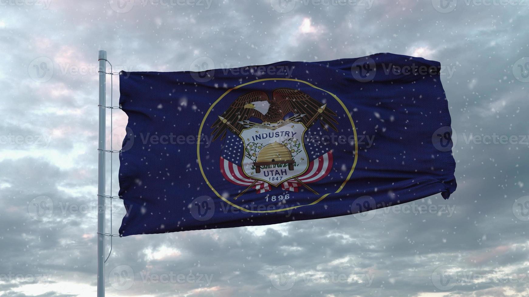 bandiera invernale dello utah con sfondo di fiocchi di neve. Stati Uniti d'America. rendering 3D foto