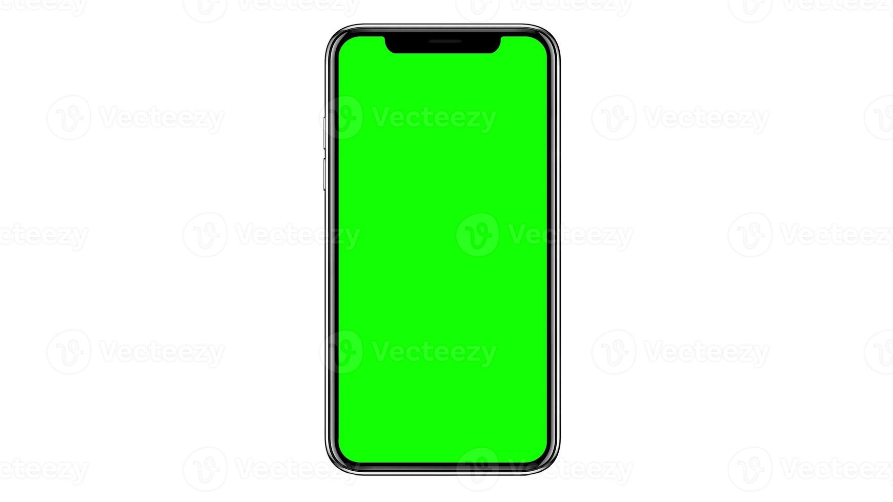 cellulare con schermo verde vuoto isolato su sfondo bianco. rendering 3D foto