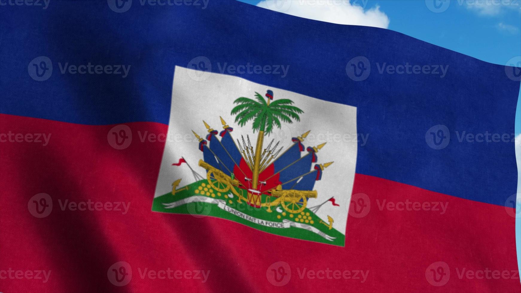 bandiera di haiti che sventola nel vento, sfondo azzurro del cielo. rendering 3D foto
