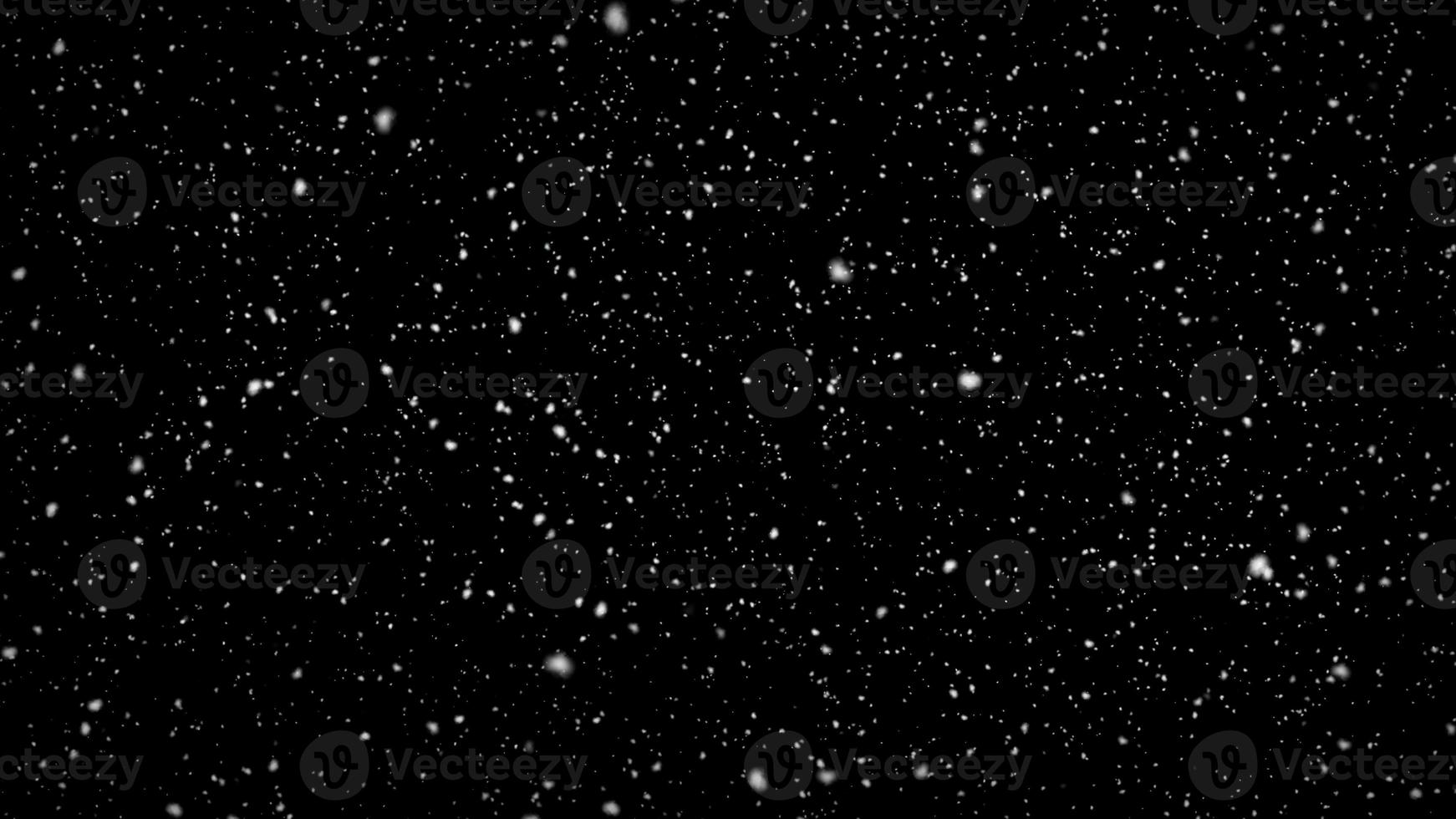 neve realistica che cade isolata sul nero. rendering 3D foto