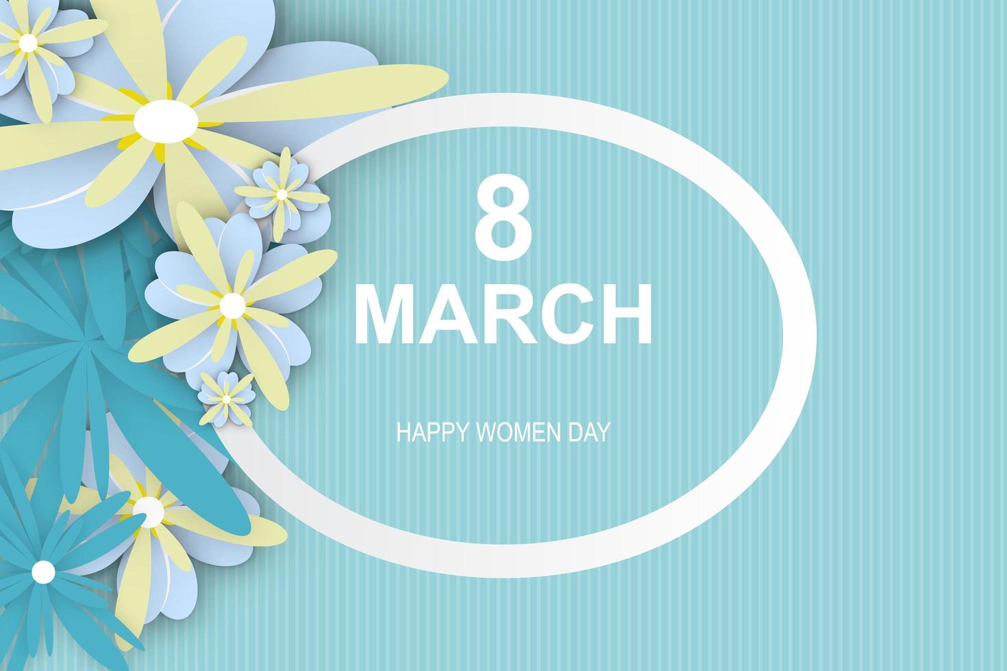 8 marzo. felice giorno delle donne. biglietto di auguri floreale tagliato carta bianca blu. cornice quadrata, spazio per testo. modello di design alla moda. illustrazione foto