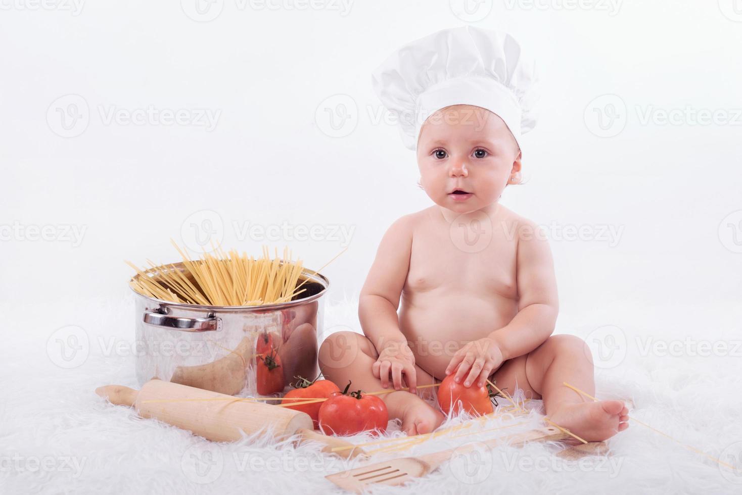 baby chef su sfondo bianco foto