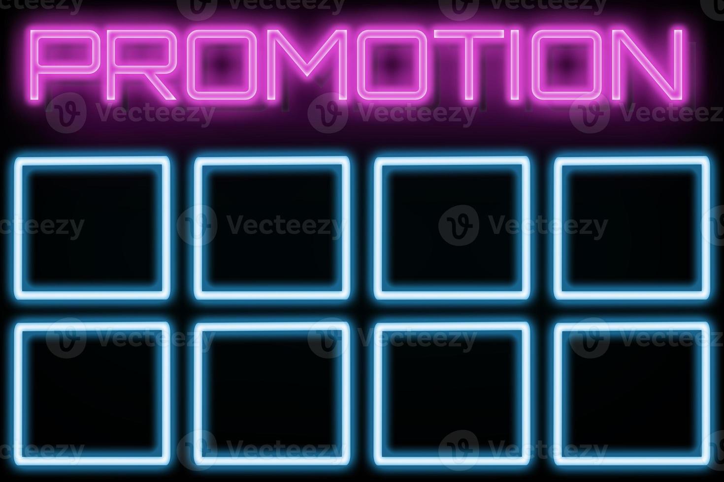 promozione con banner al neon con cornice vuota. foto