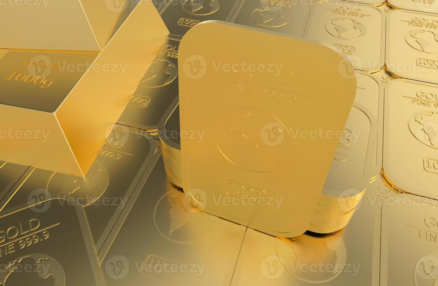 stock di lingotti d'oro in sfondo dorato 3d rendering illustrazione foto