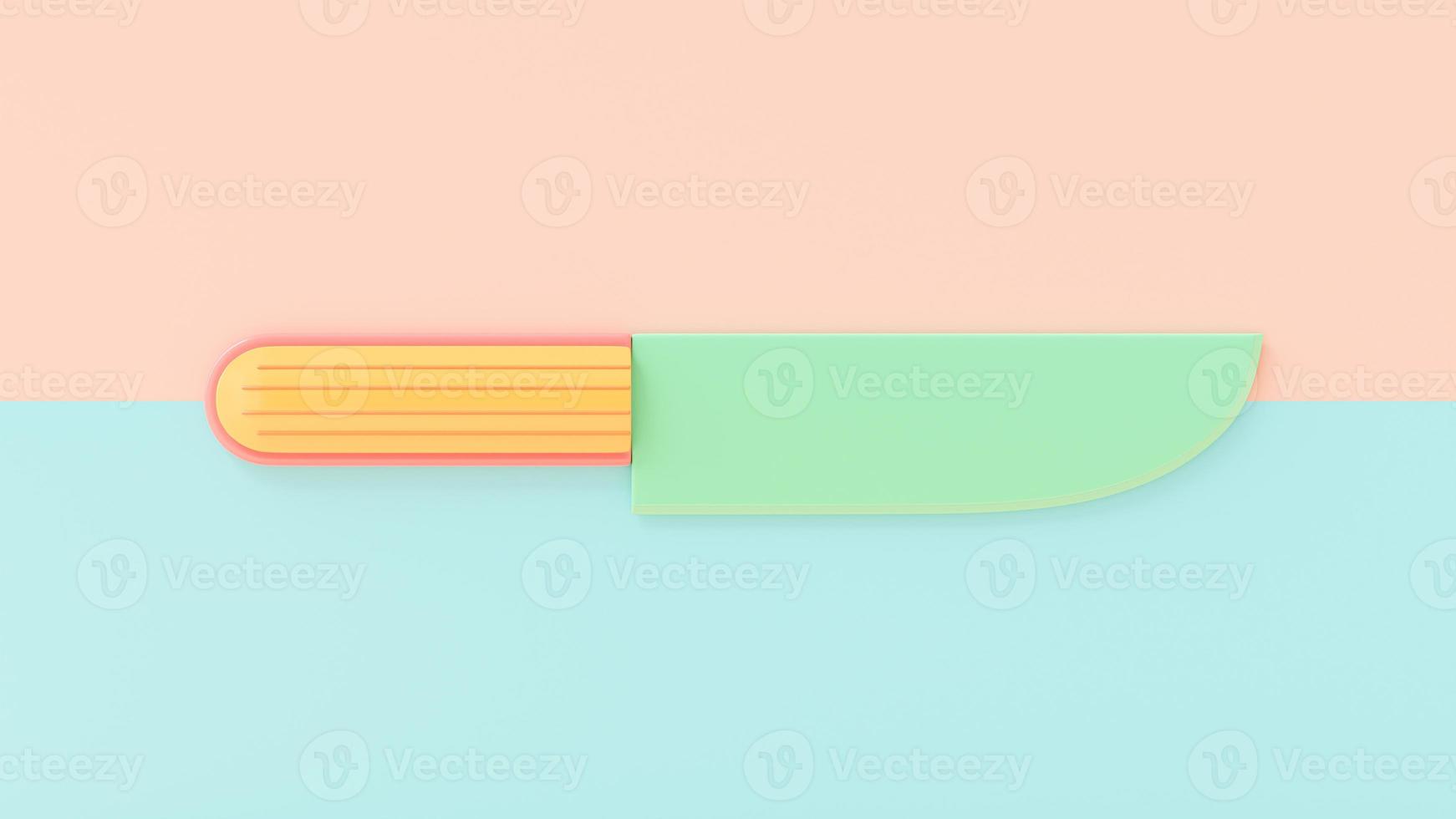 coltello verde su sfondo rosa e blu. concetto di idea minimale, progettato in tono pastello, rendering 3d. foto