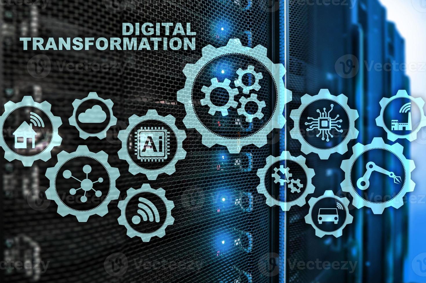 concetto di trasformazione digitale della digitalizzazione dei processi aziendali tecnologici. sfondo del datacenter foto