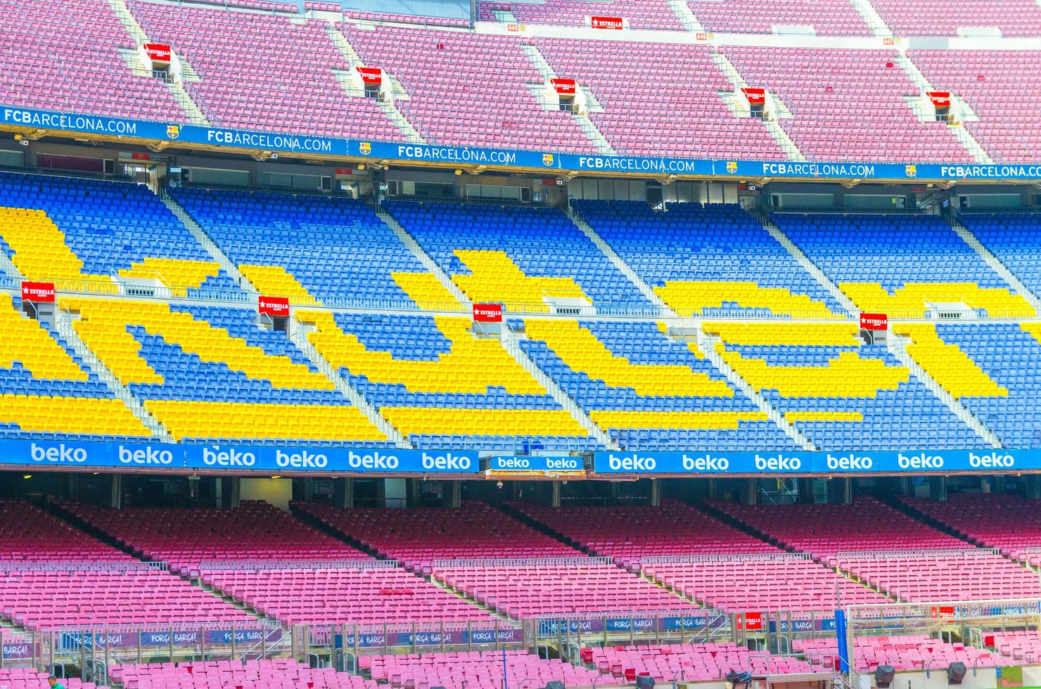 Barcellona, Spagna, 14 marzo 2019 vista ravvicinata delle tribune a più livelli del camp nou. nou camp è lo stadio di casa della squadra di calcio di Barcellona, lo stadio più grande della Spagna. foto