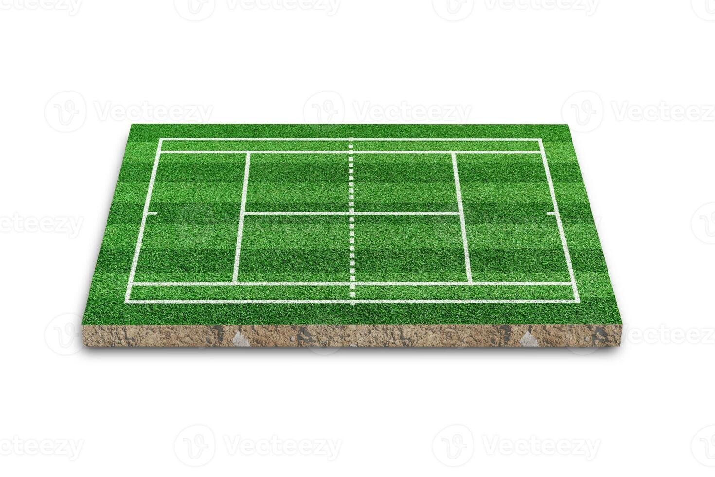 campo da tennis isolato su sfondo bianco. erba verde realistica. rendering 3D foto