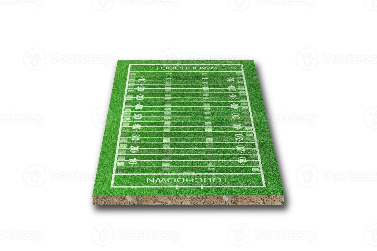 campo da football americano con motivo a linee isolato su sfondo bianco. rendering 3D foto