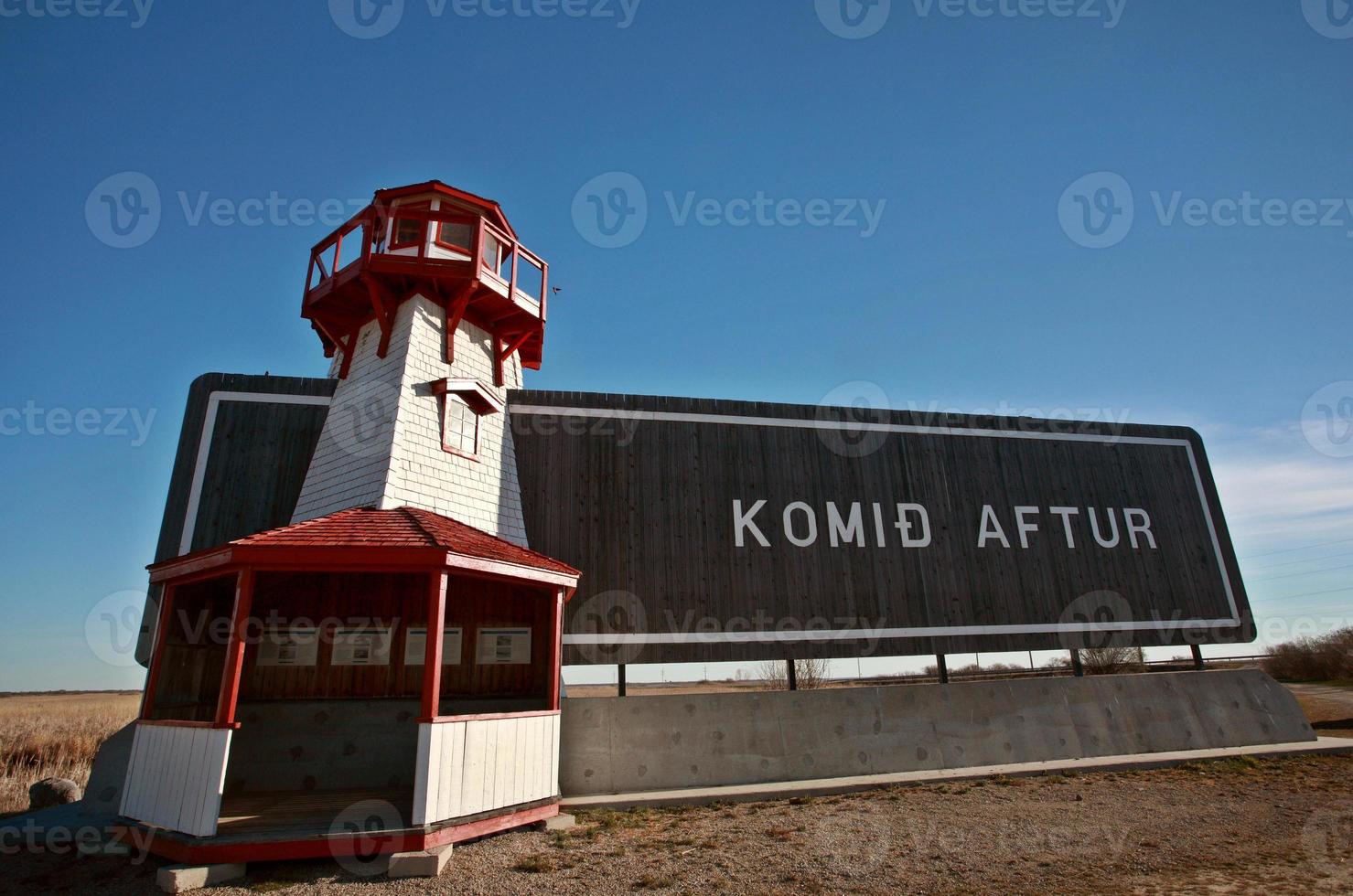 faro modello e segno sull'isola di hecla a manitoba foto