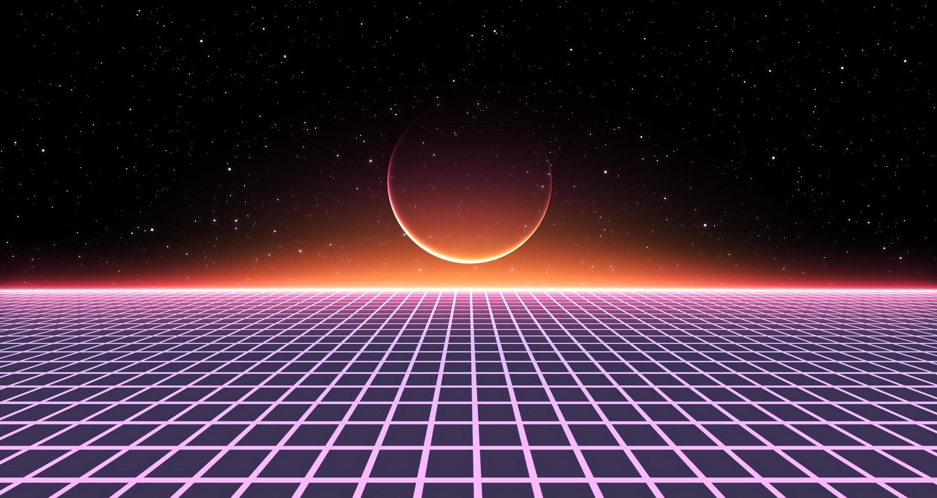 sfondo fantascientifico in stile retrò anni '80 futuristico con paesaggio a griglia laser. stile di superficie cibernetica digitale degli anni '80. foto