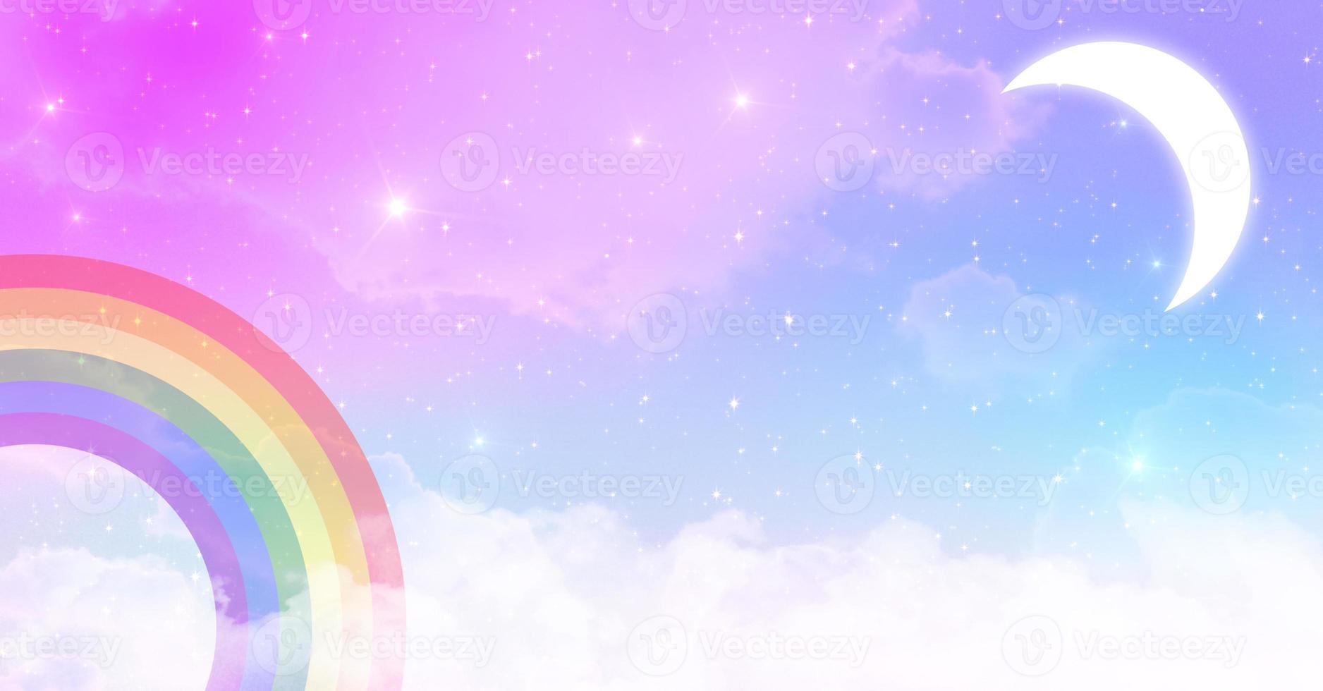 kawaii astratto. l'arcobaleno sogna lo sfondo del cielo di unicorno. grafica cartoon pastello sfumato morbido. concetto per la progettazione di biglietti di nozze o una festa per bambini foto