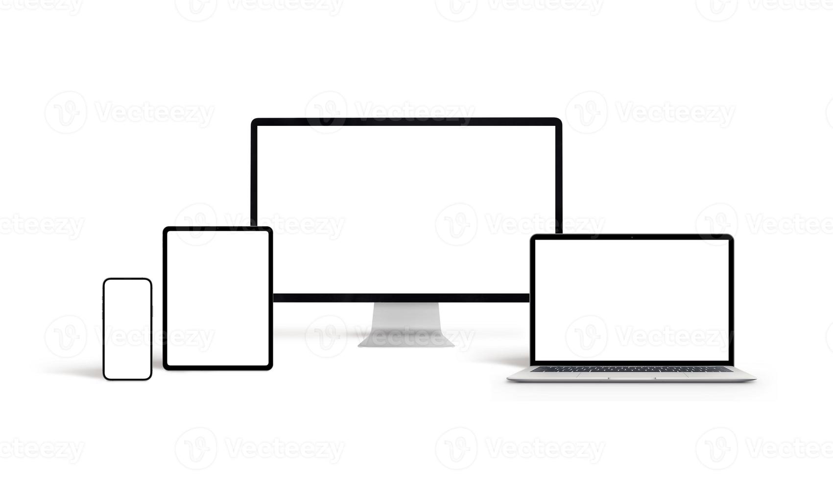 computer e dispositivi mobili isolati con schermo vuoto per la progettazione web reattiva o la promozione di app foto