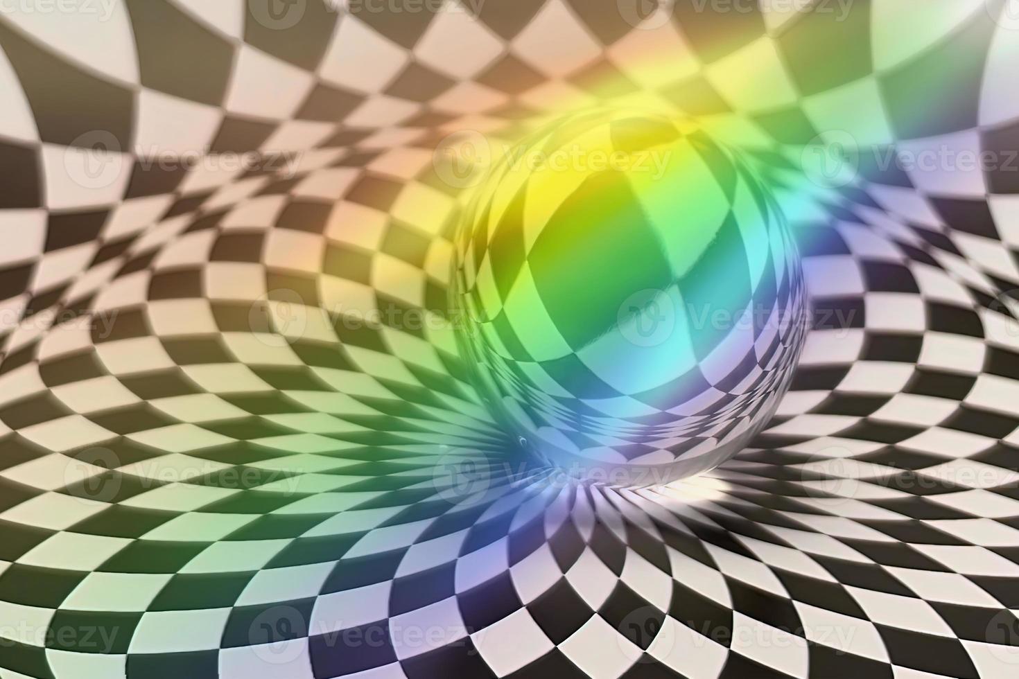 riflesso del motivo geometrico e astratto in sfera di vetro con effetto colori arcobaleno. foto