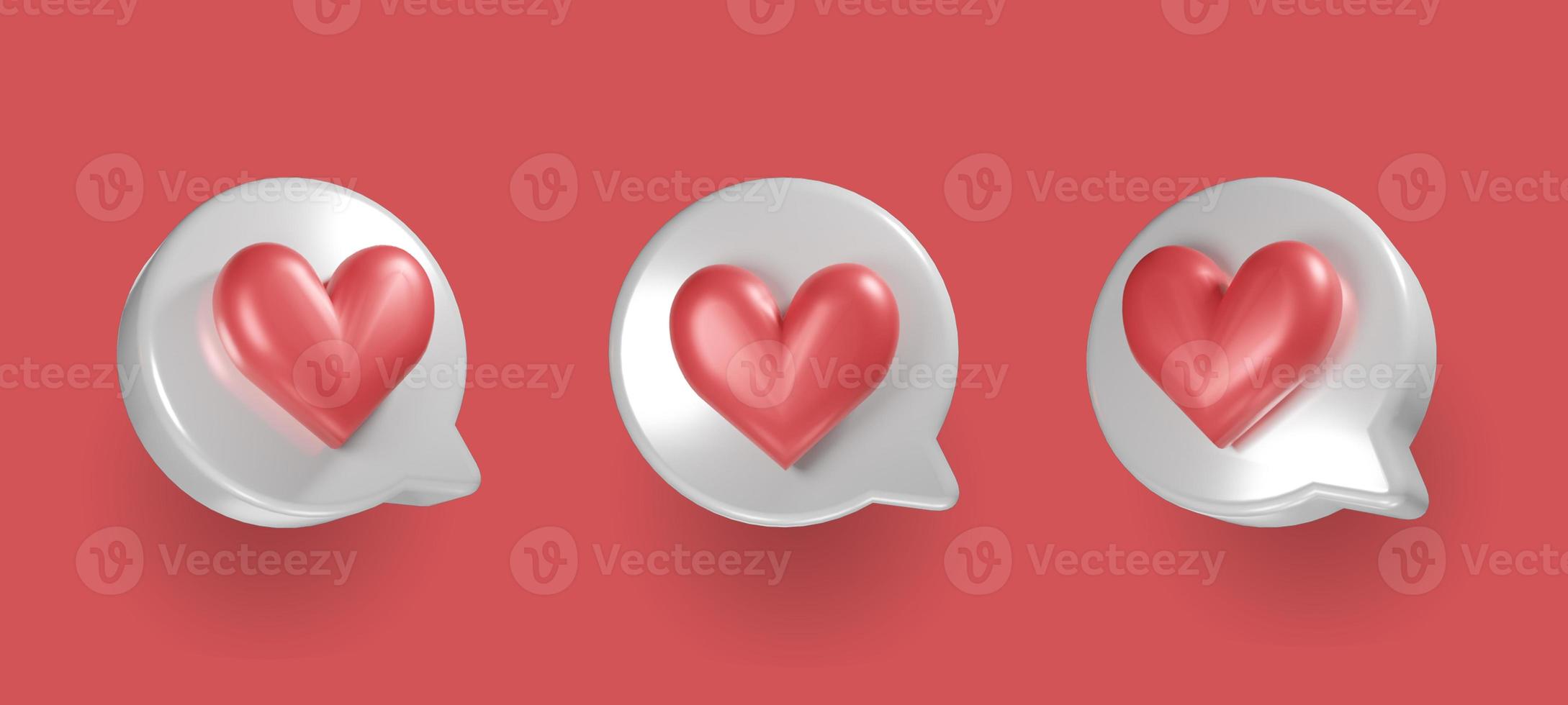 set di chat di rendering 3d a forma di cuore rosso foto