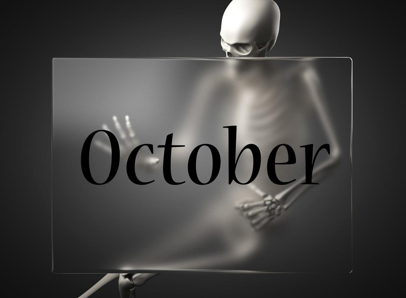 parola di ottobre su vetro e scheletro foto