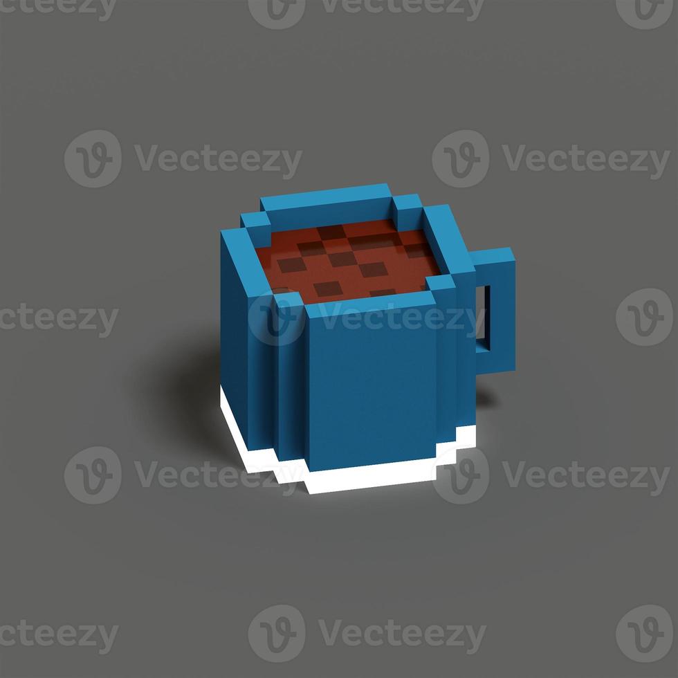 Rendering 3d della tazza della bevanda usando lo stile voxel foto