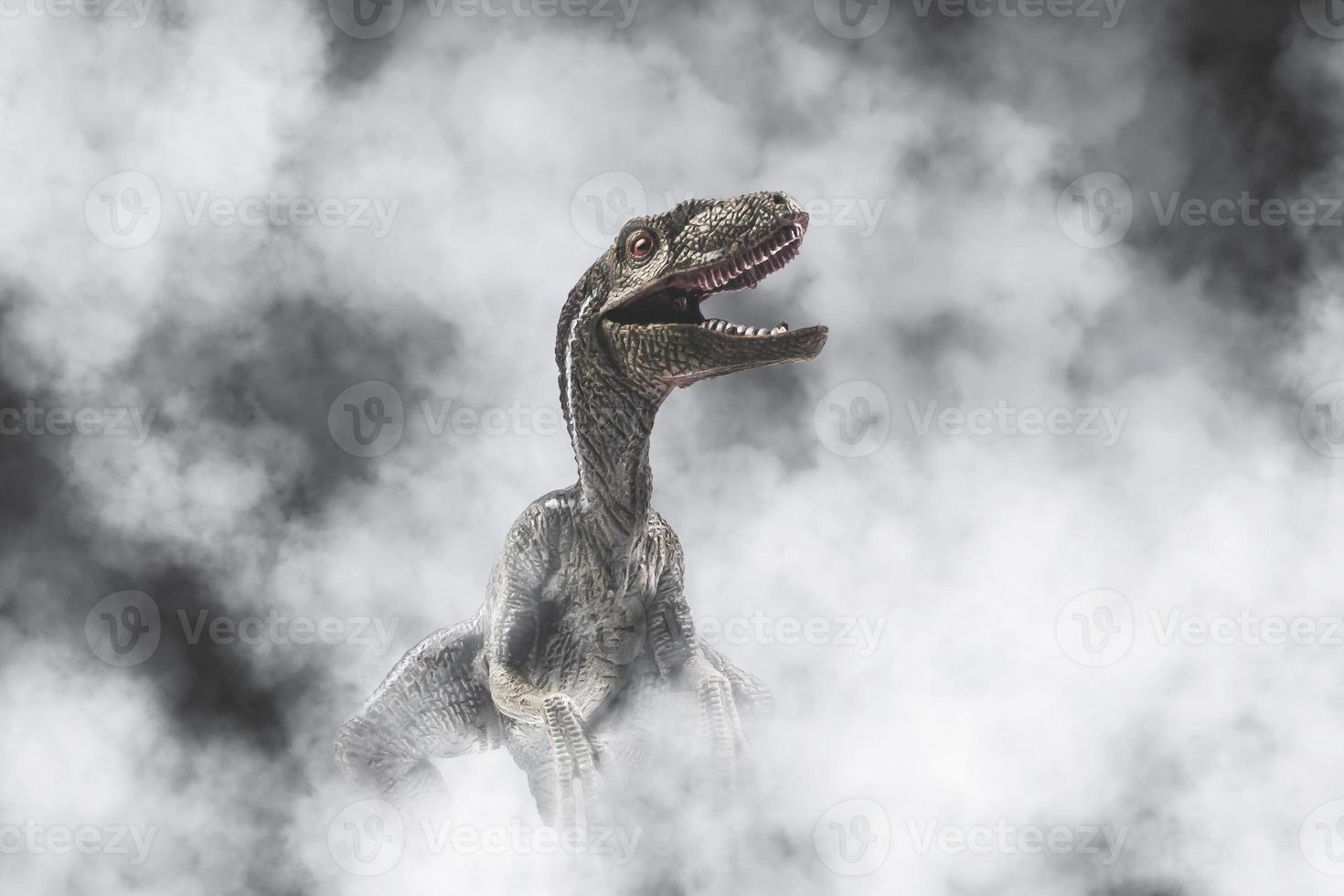 dinosauro, velociraptor su sfondo di fumo foto