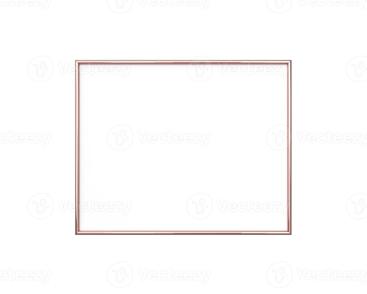 mockup di cornice in oro rosa su sfondo bianco. Rendering 3d orizzontale, orizzontale 4x5 foto