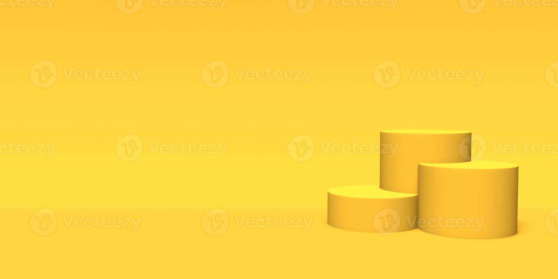 podio, piedistallo o piattaforma color oro su sfondo giallo. illustrazione astratta di semplici forme geometriche. rendering 3D. foto