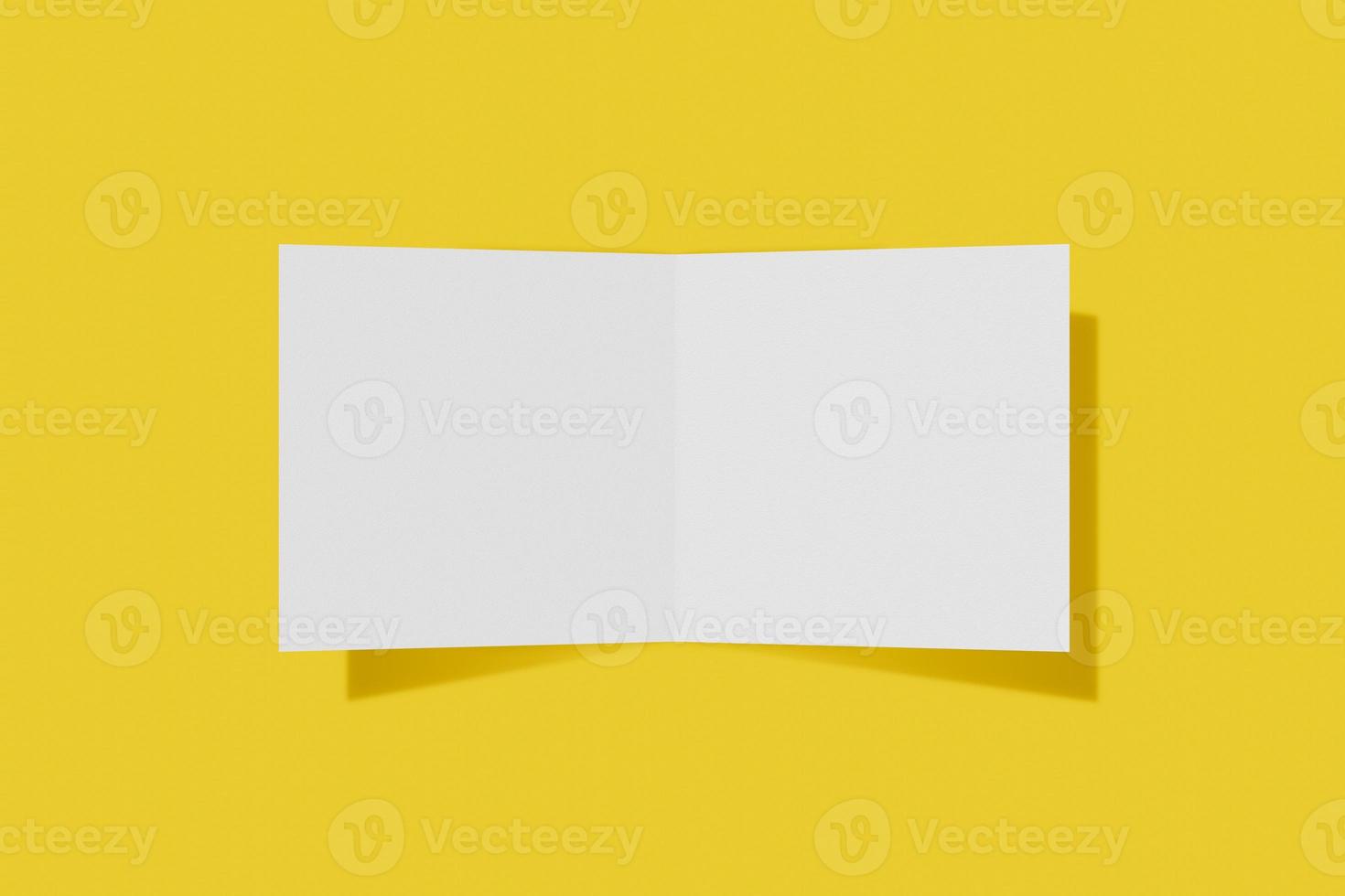 libretto quadrato mockup, brochure, invito isolato su sfondo giallo con copertina rigida e ombra realistica. rendering 3D. foto