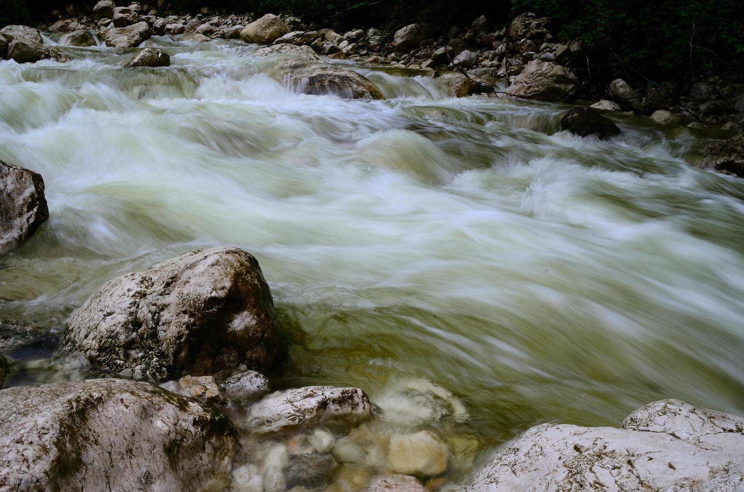 acqua selvaggia nel ruscello di montagna foto