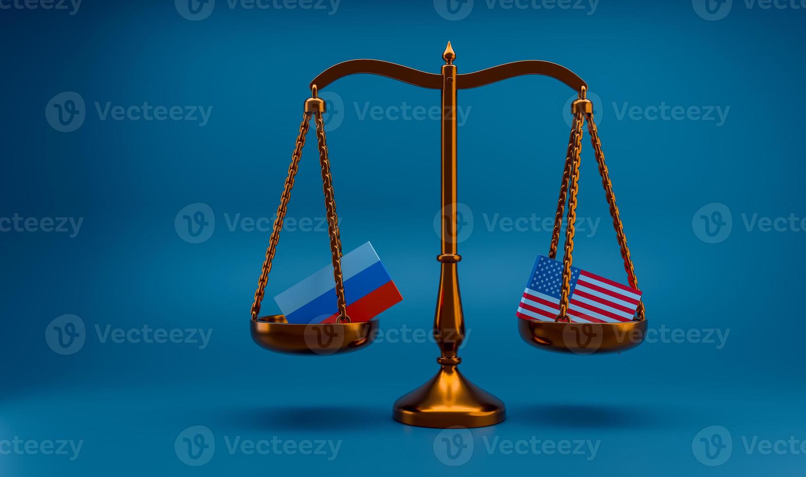 Russia vs Stati Uniti su una bilancia. Russia vs Ucraina. guerra tra Russia e Ucraina foto