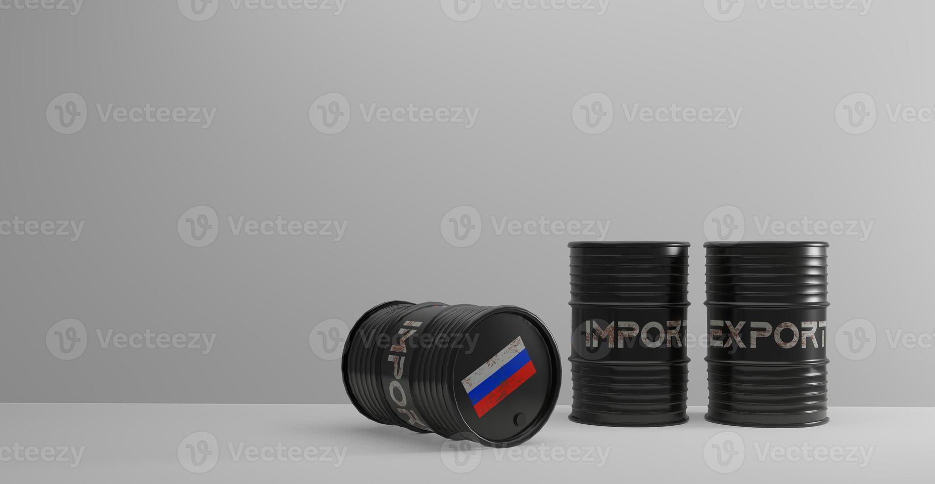 olio russo, bandiera della russia sul barile, petrolio per l'esportazione e l'importazione. sanzioni sul petrolio russo. lavoro 3d e illustrazione 3d foto