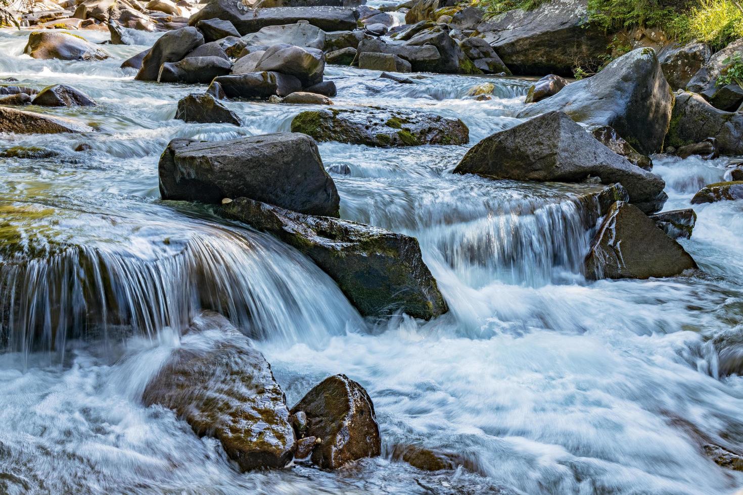 Vista sul fiume o sul torrente nel parco naturale di paneveggio pale di san martino in tonadico, trentino, italia foto