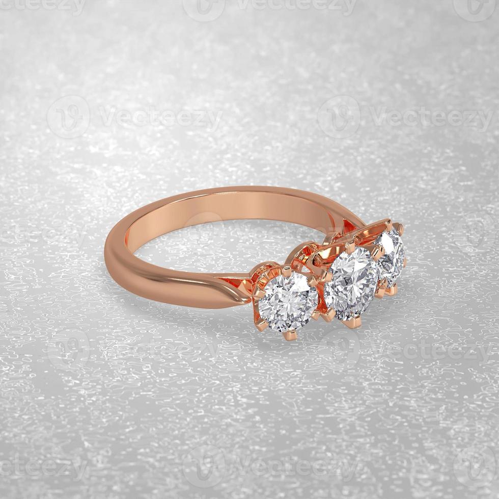 Anello di fidanzamento con 3 pietre in oro 3d render foto