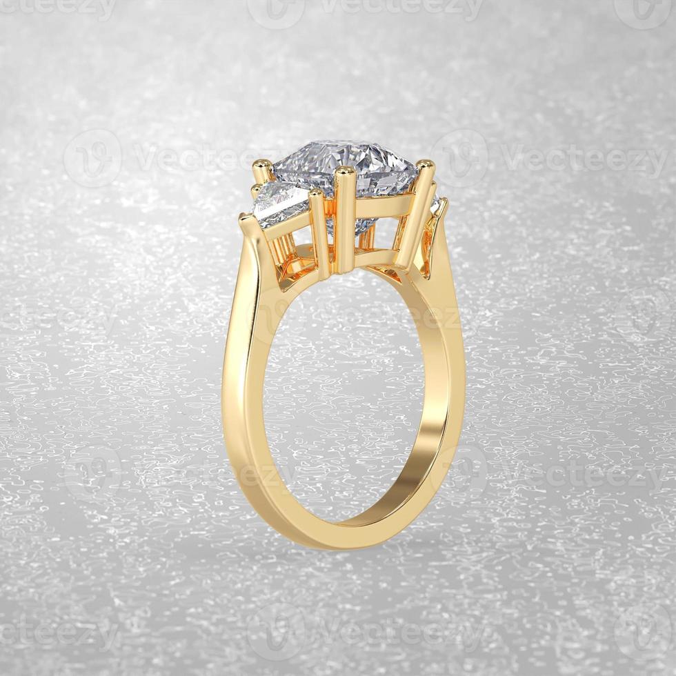Anello di fidanzamento con 3 pietre in oro 3d render foto