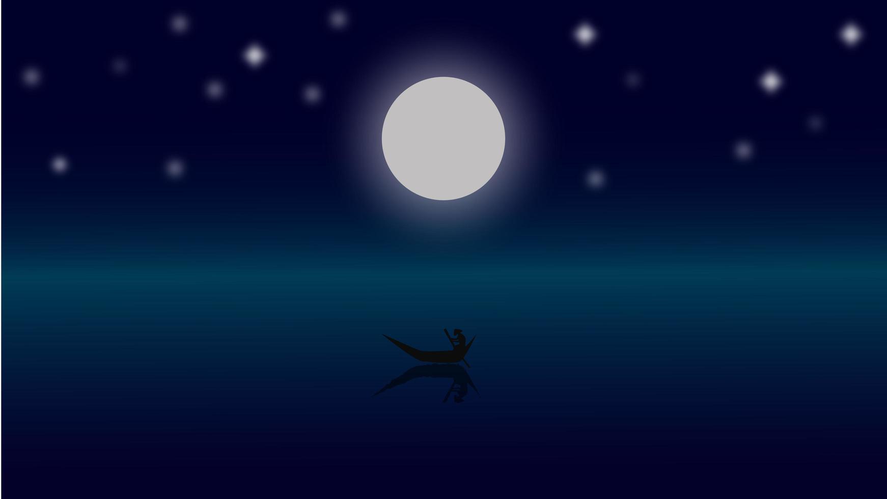 illustrazione pescatore al chiaro di luna notte paesaggio stellato foto