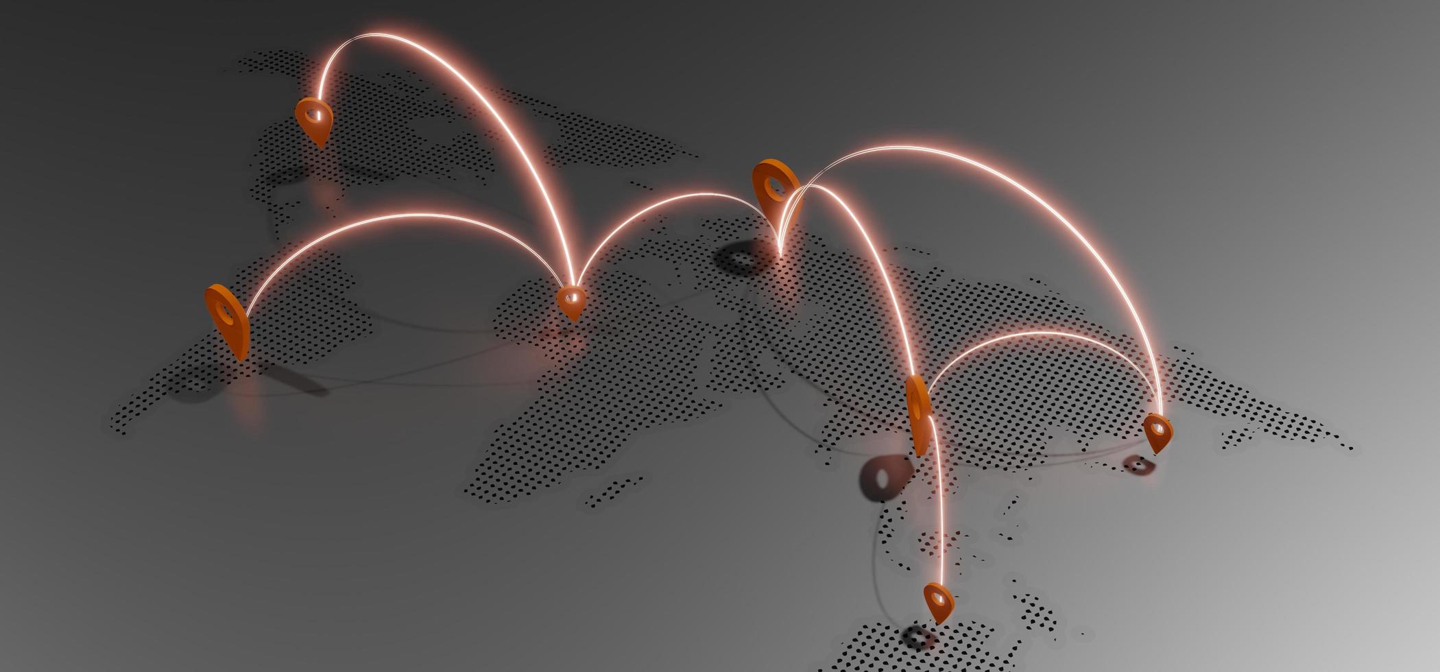 mappa del mondo e perni di coordinate sistema di navigazione gps collegamenti di comunicazione illustrazione 3d foto