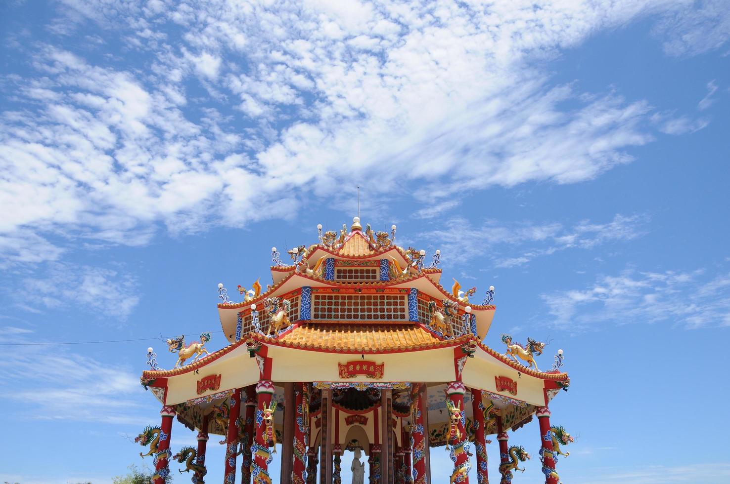 asiatico sacro vecchio antico santo santuario dorato con cielo blu in una giornata di sole foto