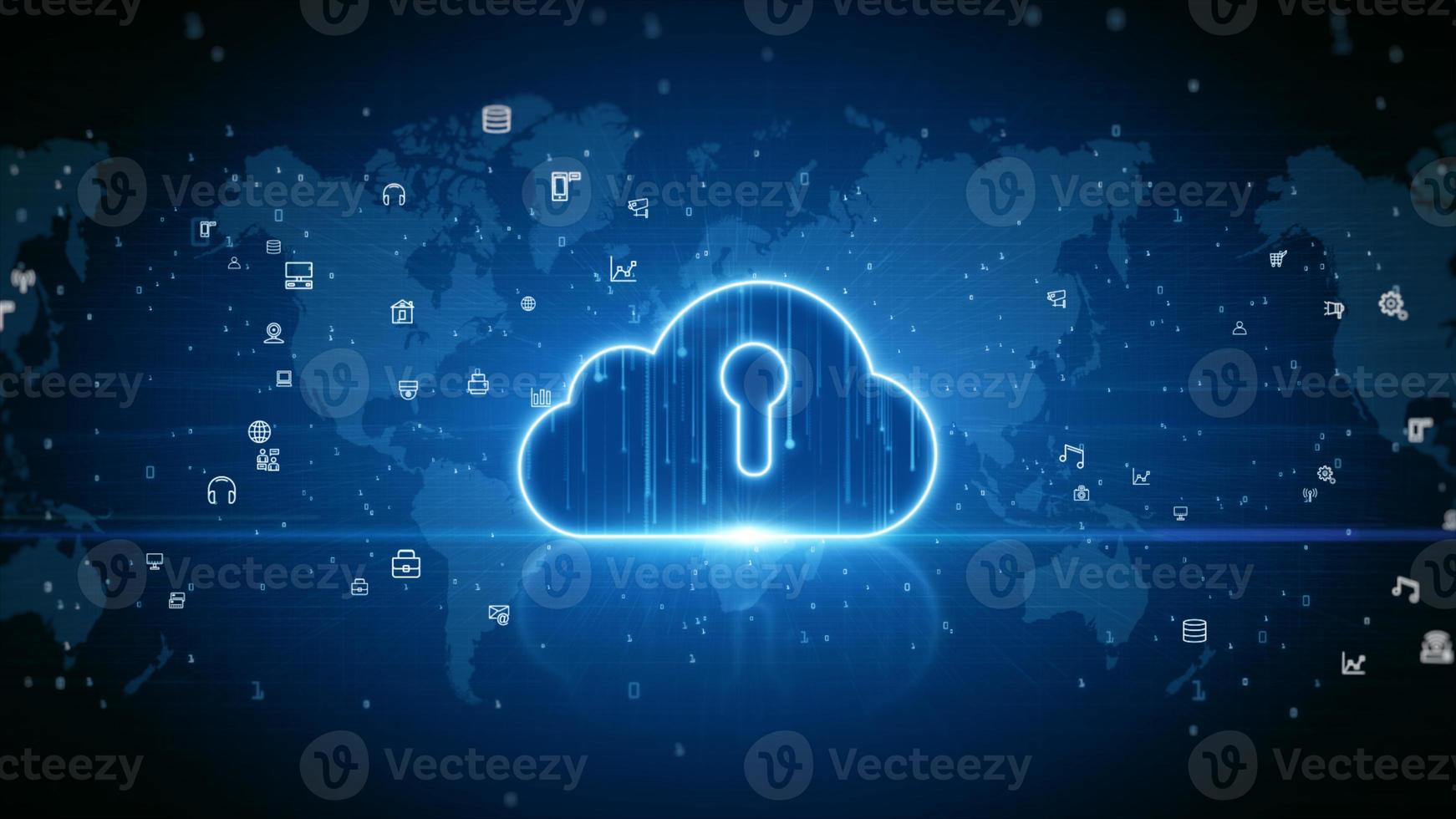 cloud computing di sicurezza informatica, protezione della rete di dati digitali. analisi dei dati di connessione ad alta velocità. rete di codice binario di dati tecnologici che trasmette il concetto di sfondo della connettività. foto