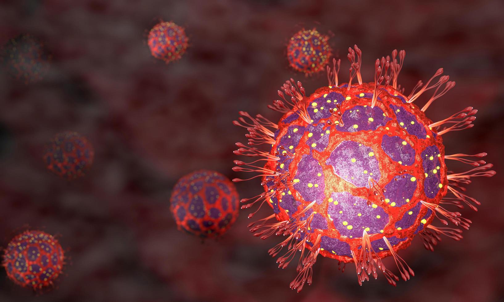 il virus covid-19 muta o sviluppa un ceppo. entra nel corpo dalla testa ai polmoni e attacca i polmoni, il sistema respiratorio. Rendering 3d del concetto di coronavirus. mutazione da alfa, delta ed epsilon. foto