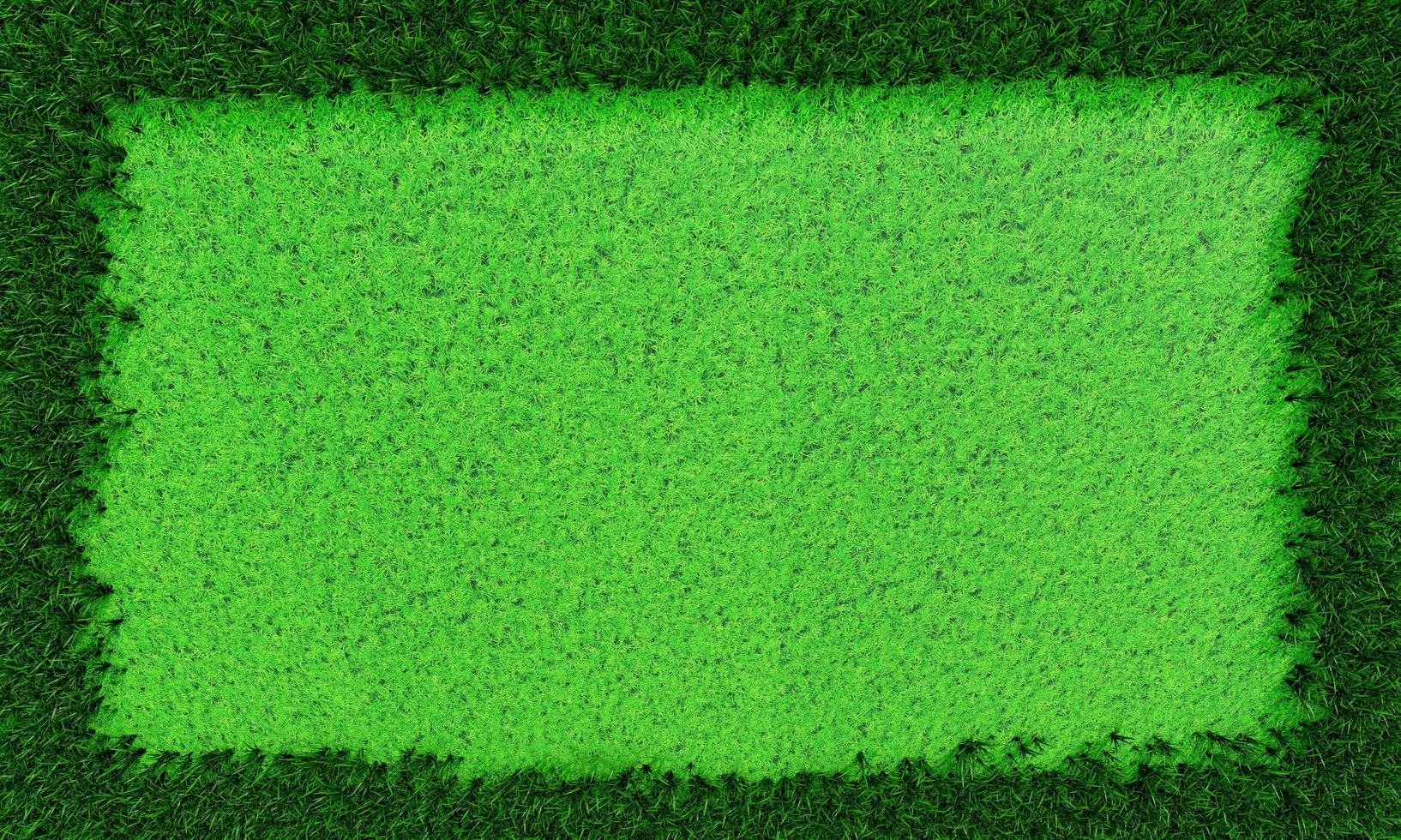 un prato verde brillante nel mezzo è tagliato corto e il confine è erba alta. la trama della cornice è erba, il bordo dell'erba è verde scuro. utilizzare per sfondo e sfondo. rendering 3D foto