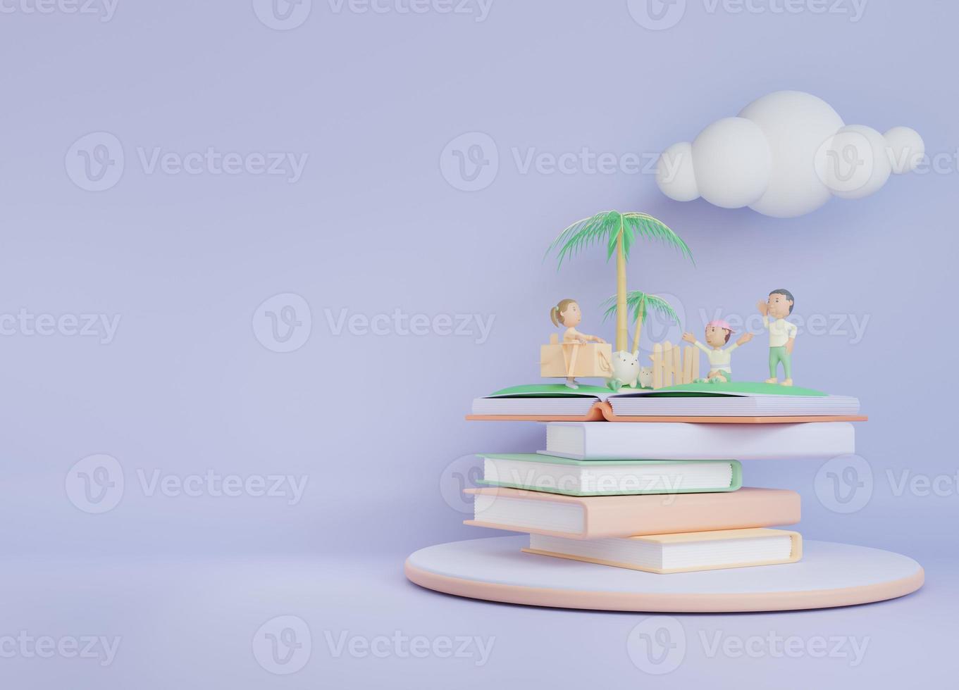 3d bambini libro illustrazione sfondo con il bambino che gioca cartone foto