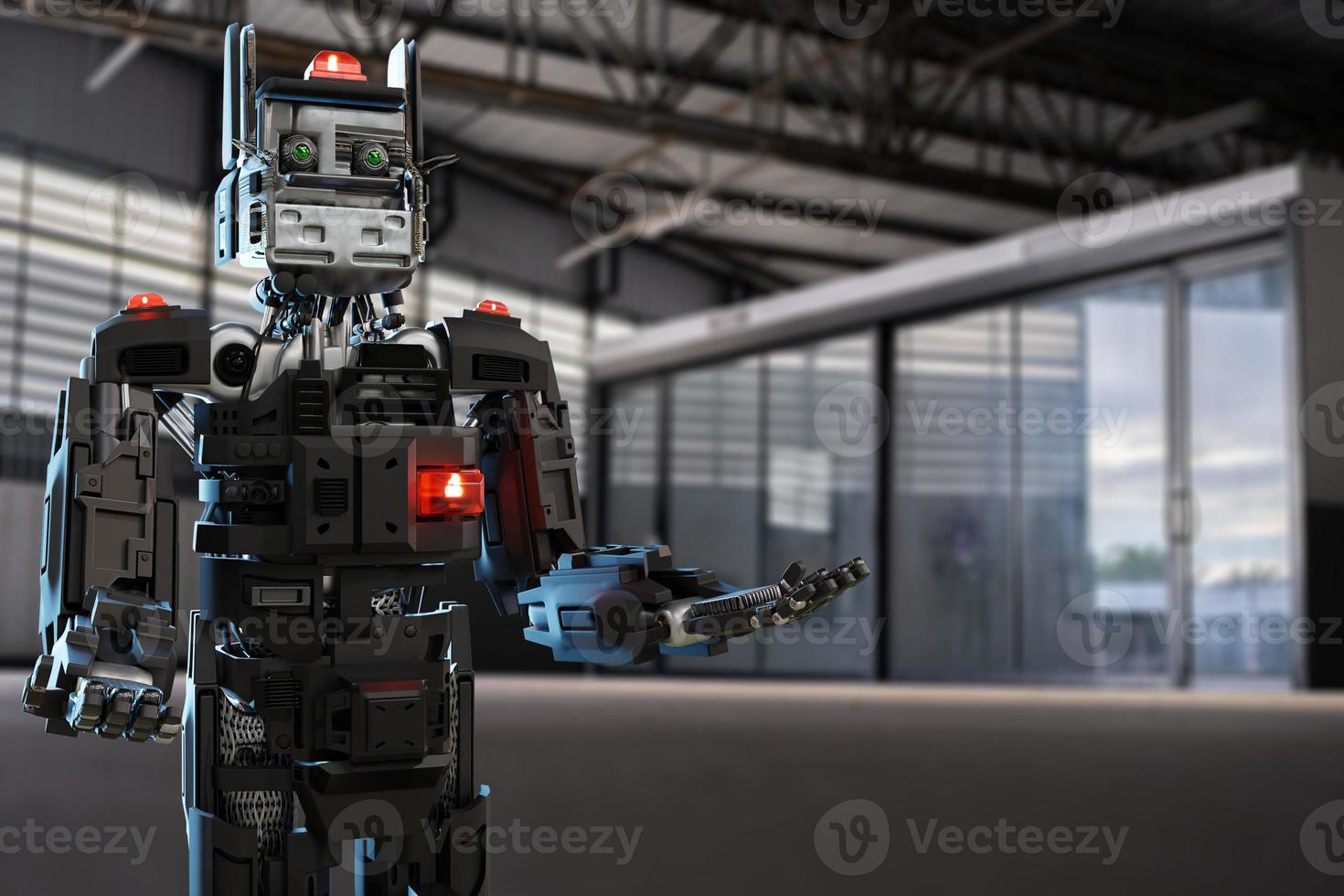 robot gatto per l'industria 4.0 rendering 3d comunicazione con persone connessione cibernetica produzione in fabbrica automatizzare in concessionaria auto automazione futuro futuristico gatto giocattolo intelligenza rendering 3d foto