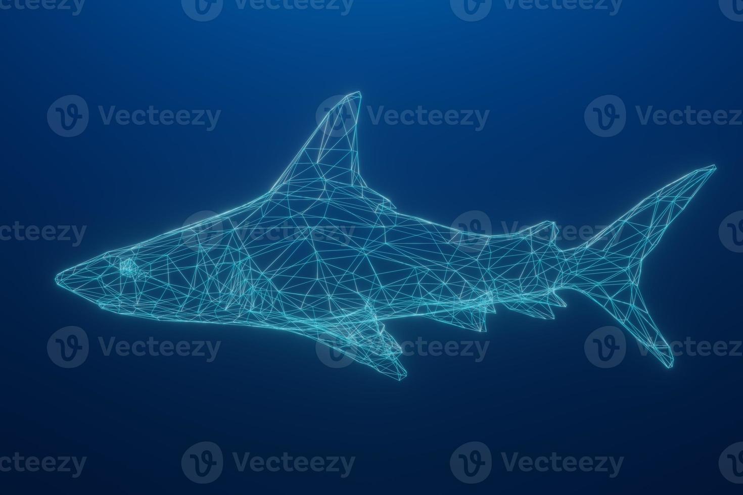 immagine astratta di uno squalo sotto forma di cielo stellato o spazio, costituito da punti, linee e forme sotto forma di pianeti, stelle e universo. concetto di animale vettoriale foto