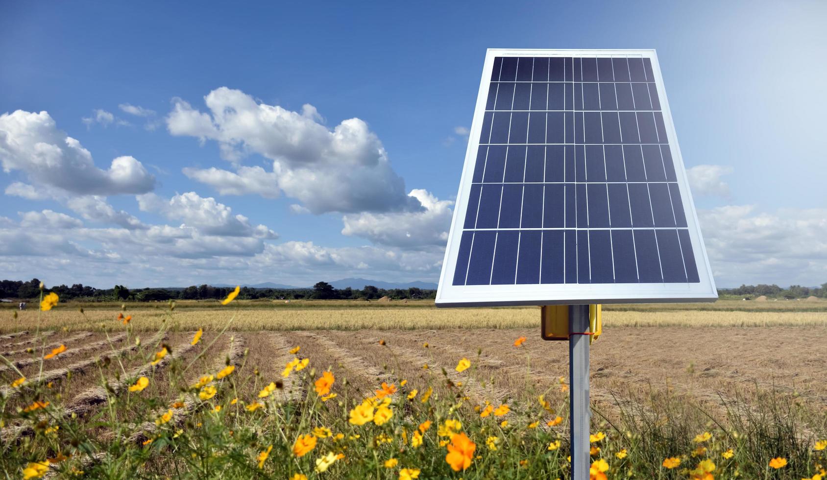 pannello fotovoltaico, nuova tecnologia per conservare e utilizzare l'energia della natura con la vita umana, l'energia sostenibile e il concetto di amico ambientale foto