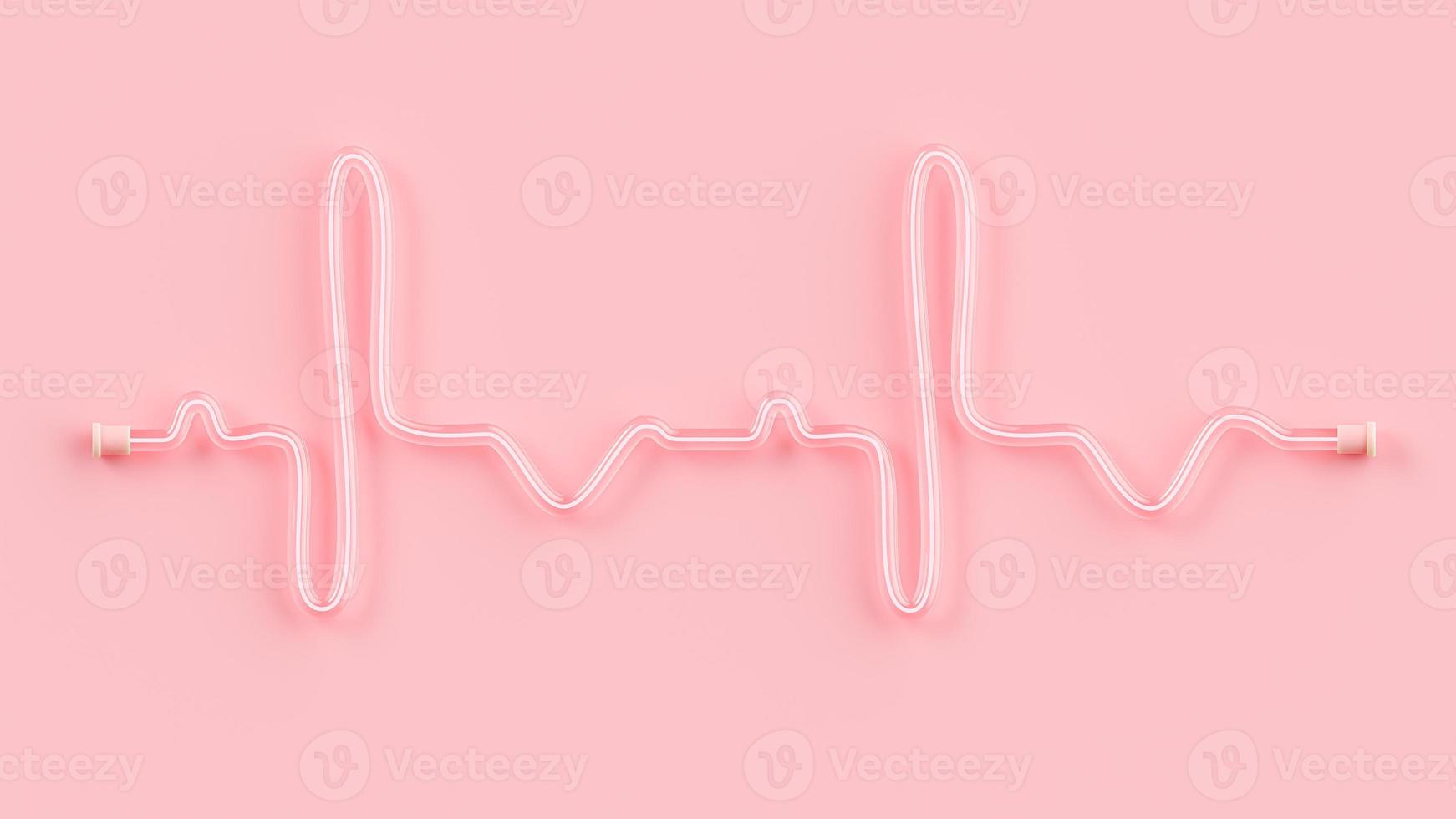 forma del tubo al neon rosa della frequenza cardiaca e del polso. concetto di idea minima, rendering 3d. foto