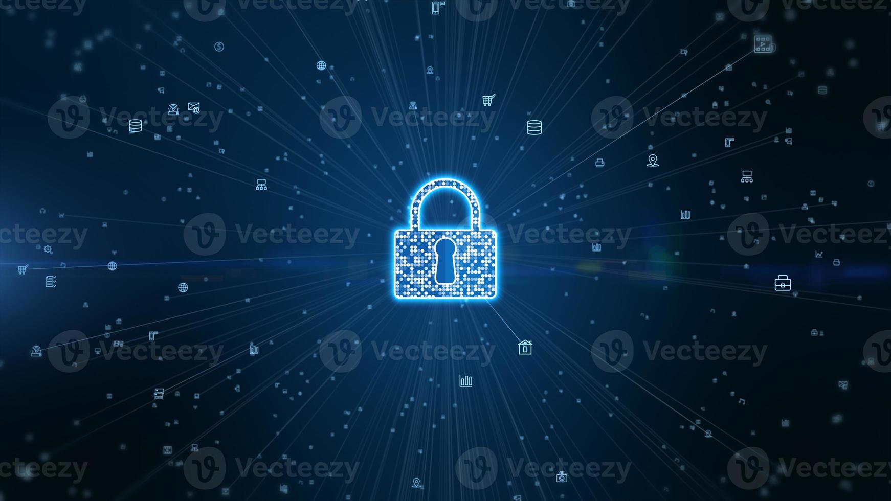 icona del lucchetto sicurezza informatica della protezione della rete di dati digitali. analisi dei dati di connessione ad alta velocità. rete dati tecnologica che trasmette il concetto di sfondo della connettività. foto