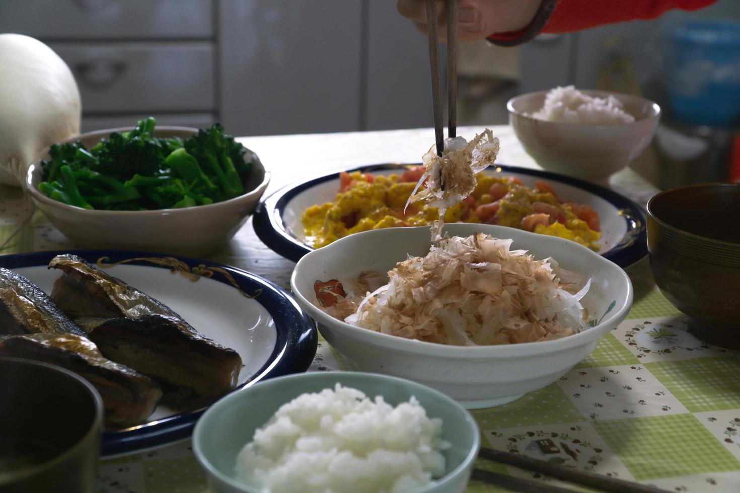 colazione di cultura tradizionale durante il soggiorno in famiglia in Giappone. foto