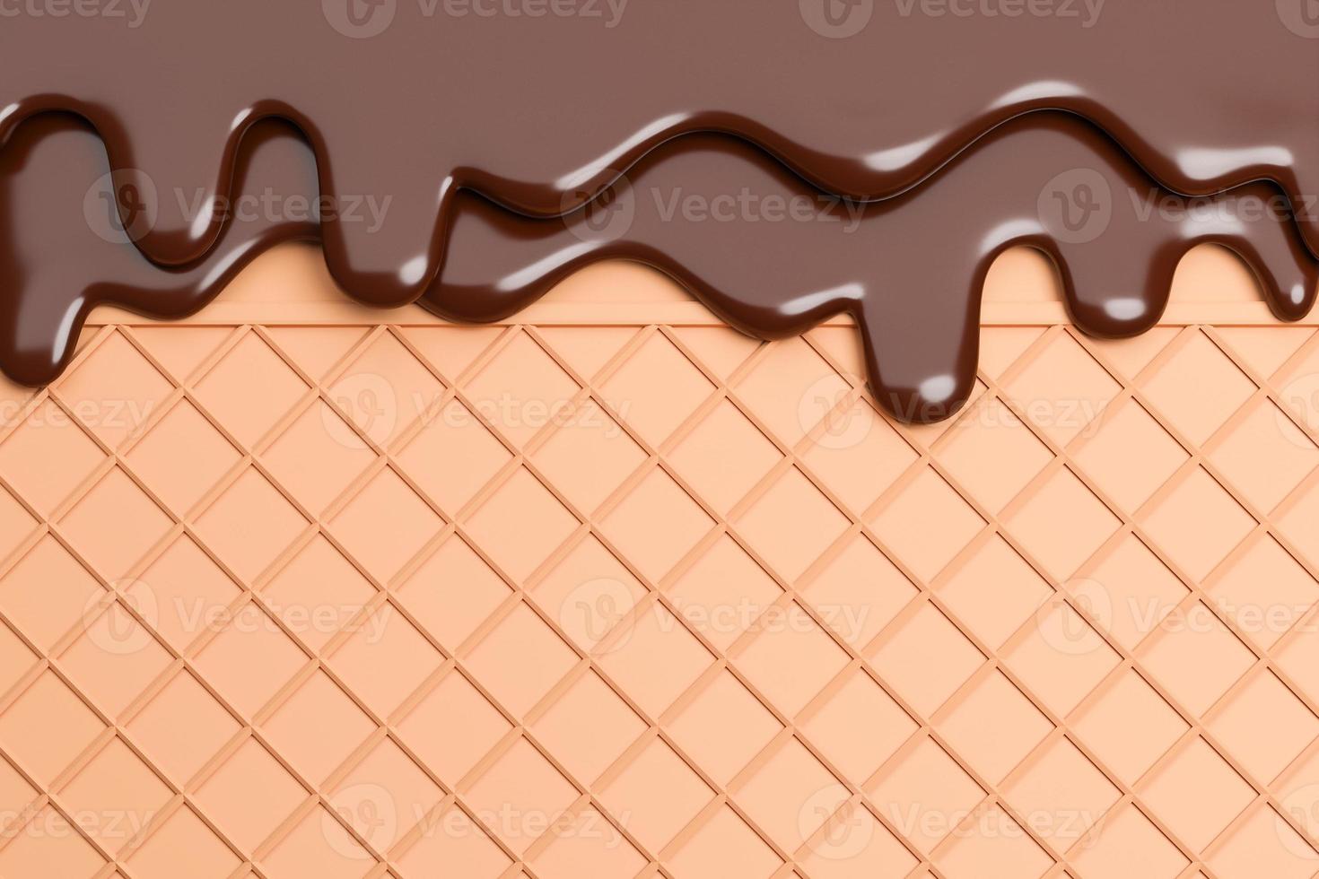 gelato al cioccolato fuso su sfondo di wafer.,Modello 3d e illustrazione. foto