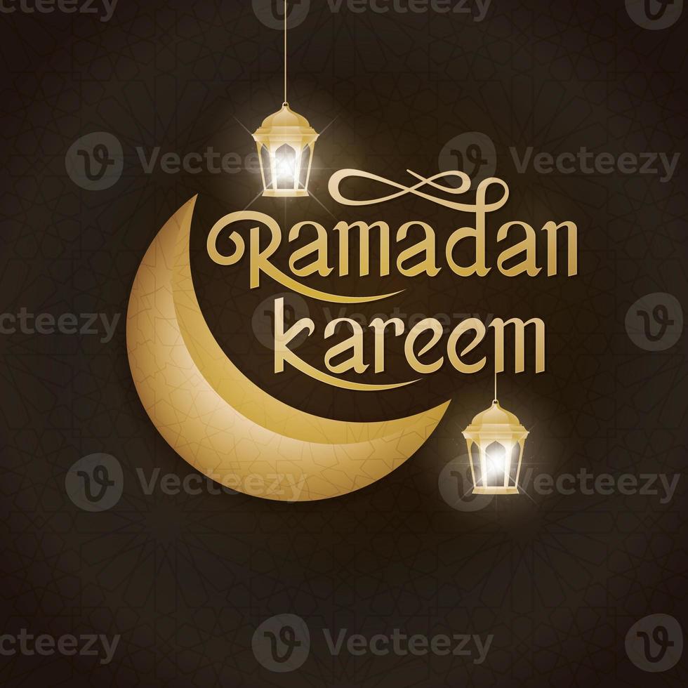 calligrafia biglietto di auguri ramadan kareem con lanterna tradizionale e mezzaluna foto