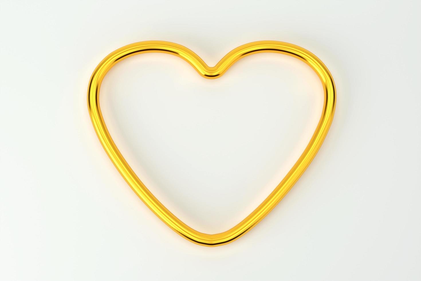vista dall'alto del cuore in metallo dorato a forma di anello su pavimento bianco con spazio per la copia, rendering 3d foto