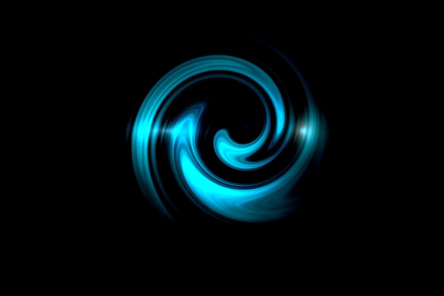 tunnel a spirale incandescente con rotazione del cerchio blu su sfondo nero, sfondo astratto foto